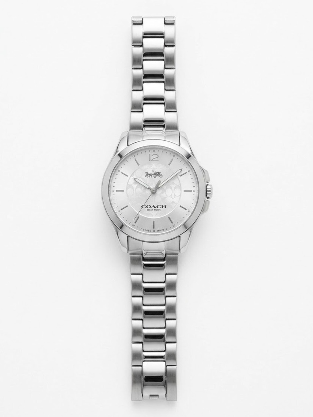 COACH Silver Stainless Steel Signature C Dial Horse Carriage Watch Y2K Preppy